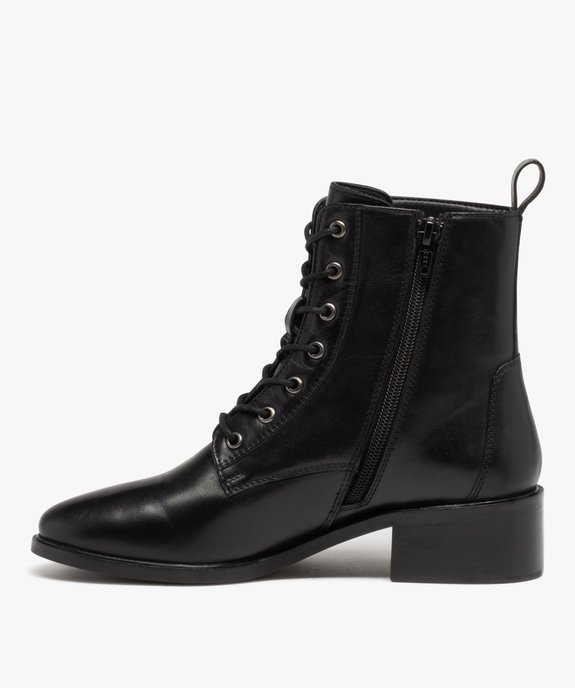 Bottines femme en cuir uni et à lacets ronds - Taneo  vue3 - TANEO - GEMO