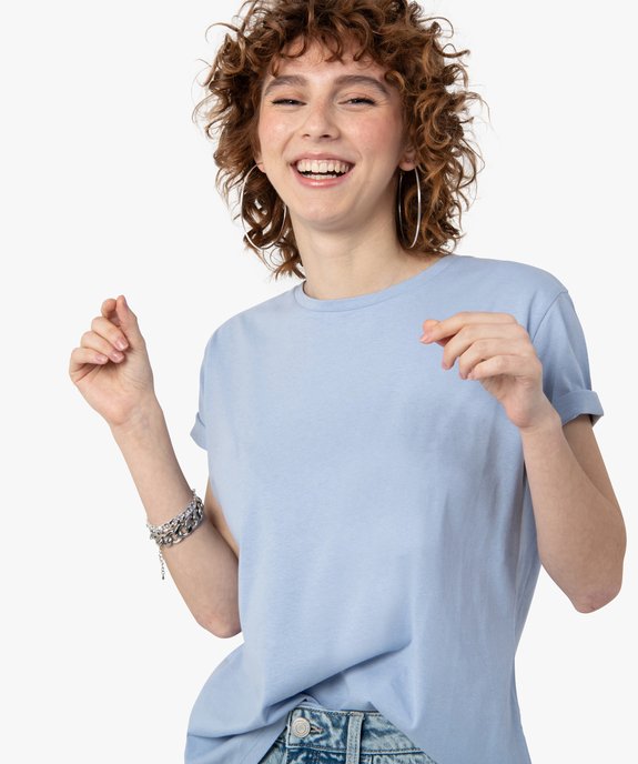 Tee-shirt femme à manches courtes avec col rond vue2 - GEMO(FEMME PAP) - GEMO