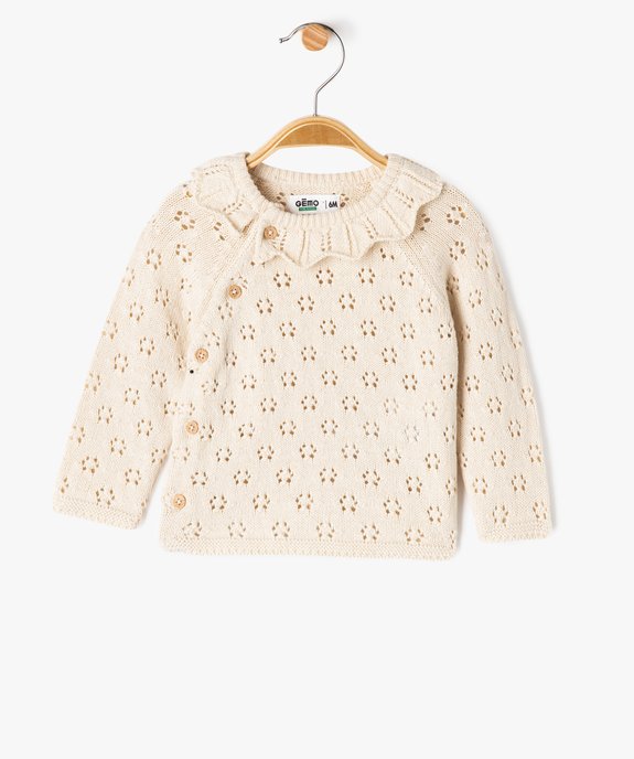 Gilet brassière en maille ajourée avec col à volant bébé fille vue2 - GEMO 4G BEBE - GEMO