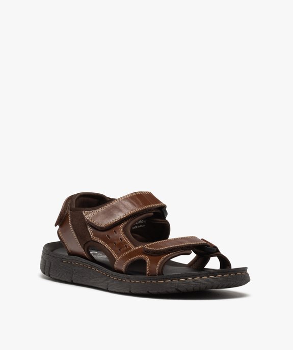 Sandales homme sport dessus cuir uni  vue2 - GEMO (CASUAL) - GEMO