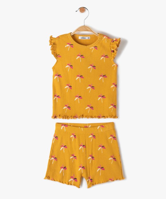 Pyjama bébé fille 2 pièces en maille côtelée vue1 - GEMO(BB COUCHE) - GEMO