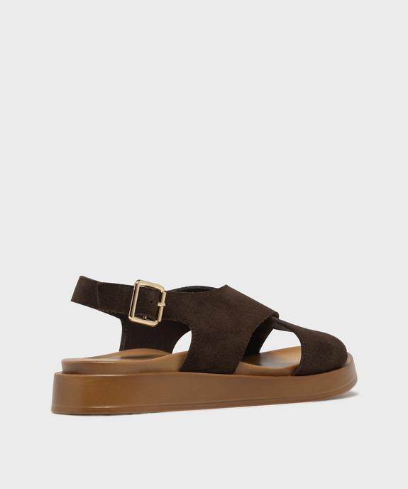 Sandales plates avec brides en cuir croisées femme - Tanéo vue4 - TANEO - GEMO