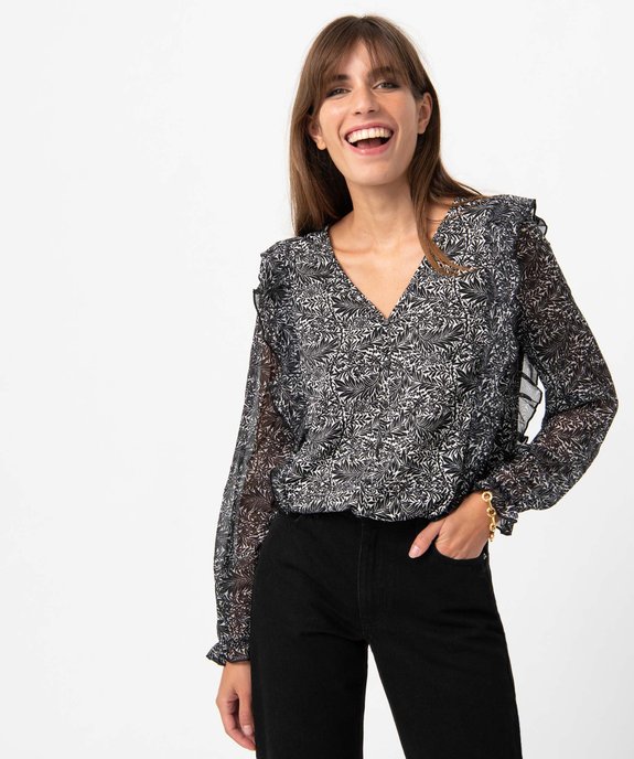 Tee-shirt femme avec manches en voile et volants vue1 - GEMO(FEMME PAP) - GEMO