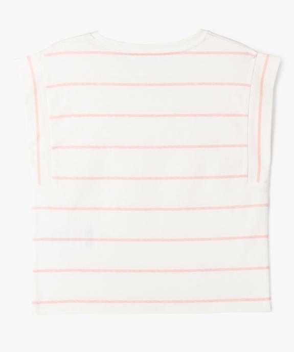 Tee-shirt manches ultra courtes à rayures coupe oversize fille vue3 - GEMO 4G FILLE - GEMO