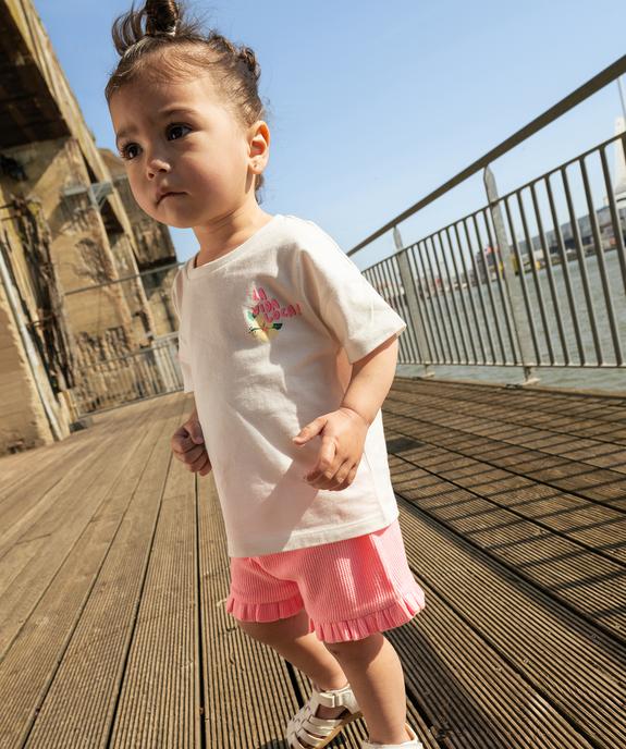 Short en maille nid d’abeille avec volants bébé fille vue4 - GEMO 4G BEBE - GEMO