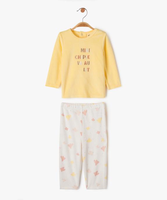 Pyjama en velours 2 pièces avec inscription brodée bébé fille vue1 - GEMO(BB COUCHE) - GEMO