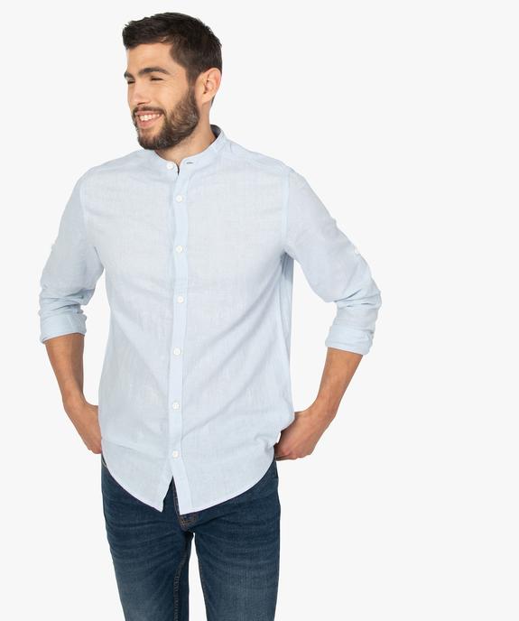 Chemise homme col mao en lin/coton à manches retroussables vue1 - GEMO (HOMME) - GEMO
