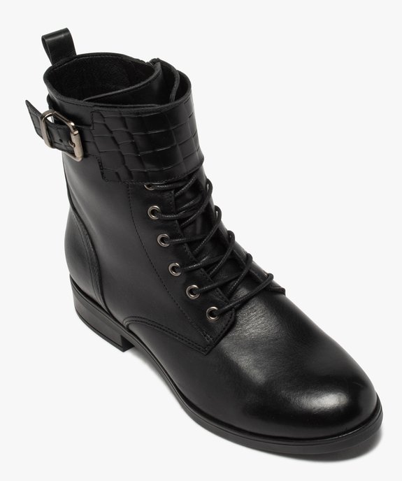 Boots femme à talon plat dessus cuir uni style rangers vue5 - GEMO (CASUAL) - GEMO