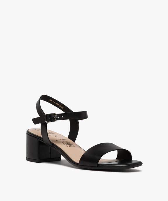 Sandales femme à talon carré dessus brides en cuir uni vue2 - GEMO(URBAIN) - GEMO
