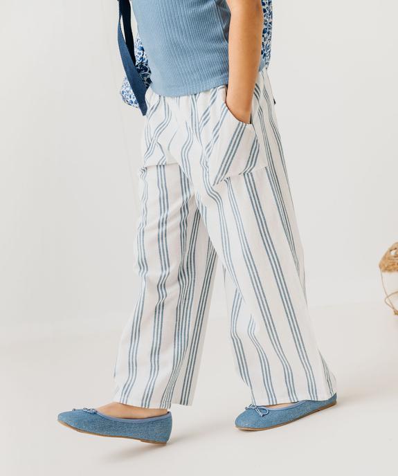 Pantalon large en coton et lin avec taille élastique fille vue2 - GEMO (ENFANT) - GEMO