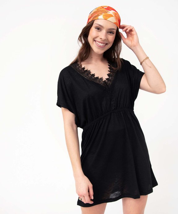 Robe de plage femme avec col en dentelle vue1 - GEMO (PLAGE) - GEMO