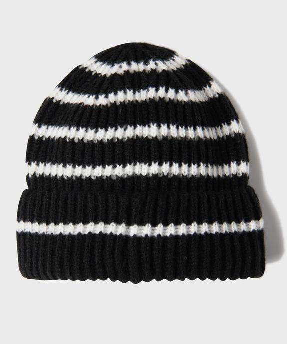 Bonnet rayé en maille côtelée à revers fille vue1 - GEMO (JUNIOR) - GEMO