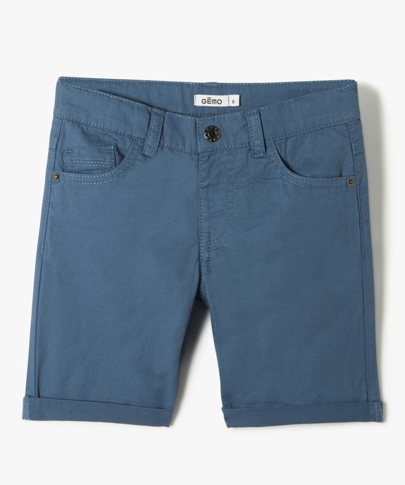 Bermuda garçon en coton twill uni à revers vue1 - GEMO 4G GARCON - GEMO