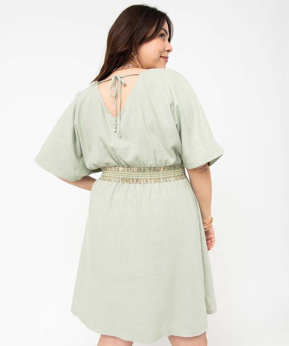 Robe femme grande taille en lin mélangé à col cache-cœur vue3 - GEMO 4G GT - GEMO