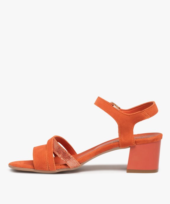 Sandales femme à talon carré dessus cuir suédé – Tanéo vue3 - TANEO - GEMO