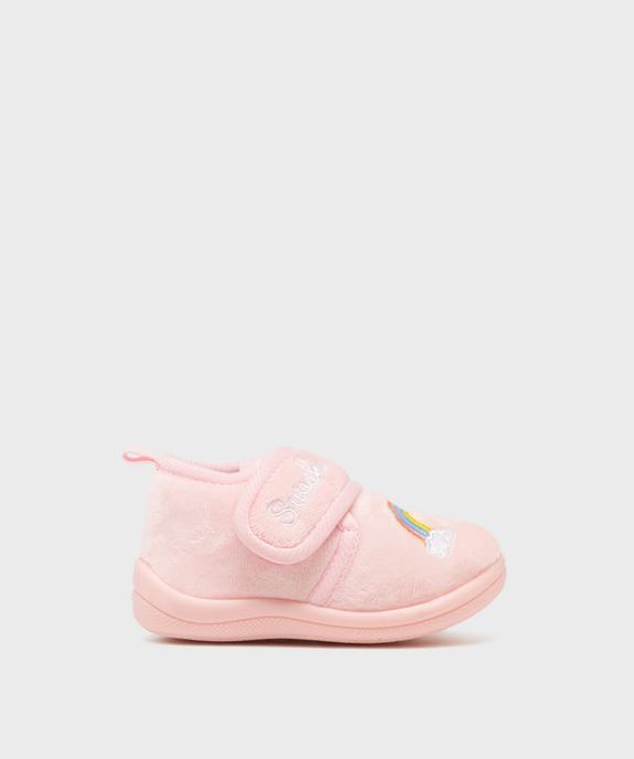 Chaussons en velours à scratch moelleux imprimé arc-en-ciel fille vue1 - GEMO (ENFANT) - GEMO