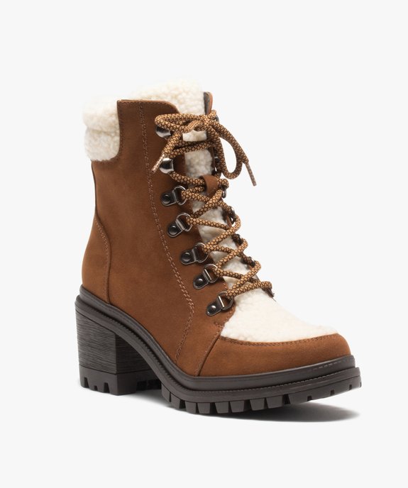 Boots fourrées femme à talon dessus sherpa et suédine vue3 - GEMO(URBAIN) - GEMO