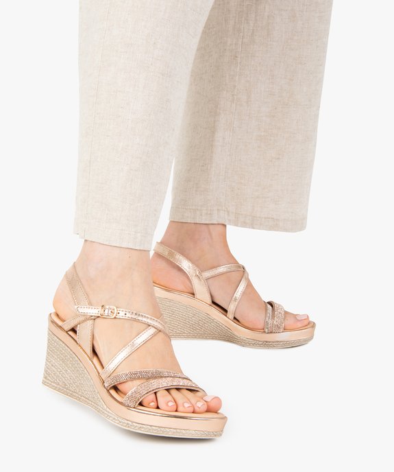 Sandales femme à talon compensé et strass vue1 - GEMO(URBAIN) - GEMO