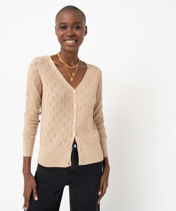 Gilet femme à col V en fine maille fantaisie  vue2 - GEMO(FEMME PAP) - GEMO