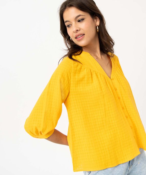 Blouse ample manches 3/4 en voile de coton à motif en relief vue6 - GEMO(FEMME PAP) - GEMO