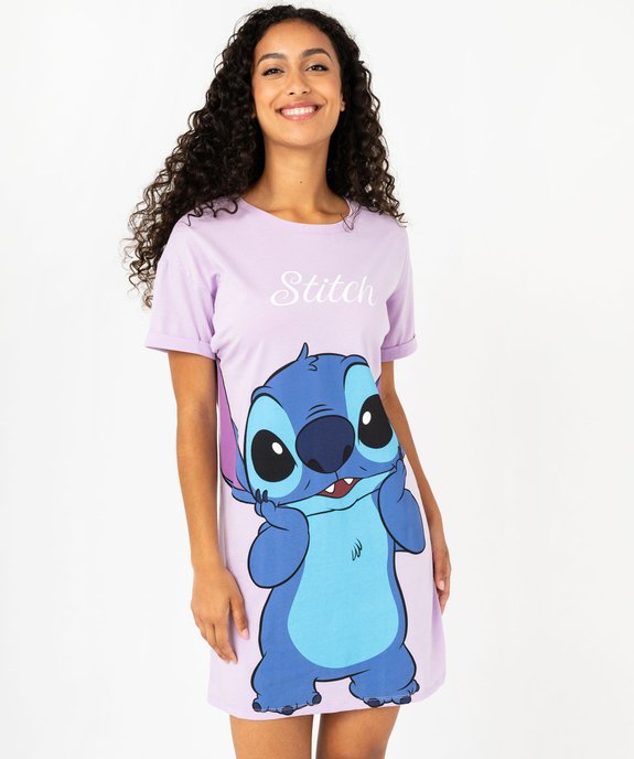 Chemise de nuit manches courtes en coton imprimé femme - Stitch vue1 - LILO & STITCH - GEMO