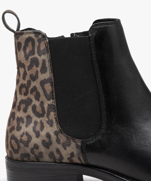 Bottines femme à talon dessus en cuir bicolore imprimé léopard  vue6 - GEMO (CASUAL) - GEMO