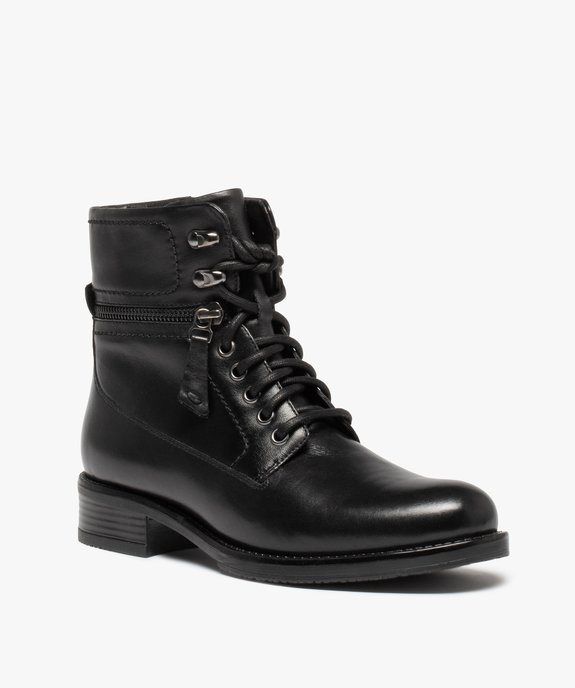 Boots femme à lacets dessus cuir uni - Tanéo vue3 - TANEO - GEMO