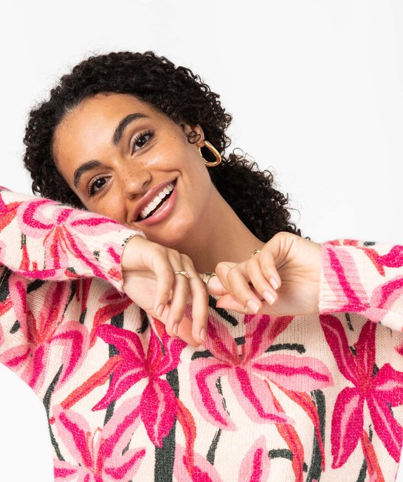 Pull femme en maille imprimée vue2 - GEMO(FEMME PAP) - GEMO