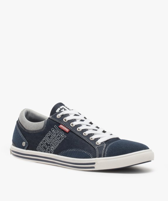 Baskets homme en toile avec surpiqûres contrastantes vue2 - GEMO (CASUAL) - GEMO