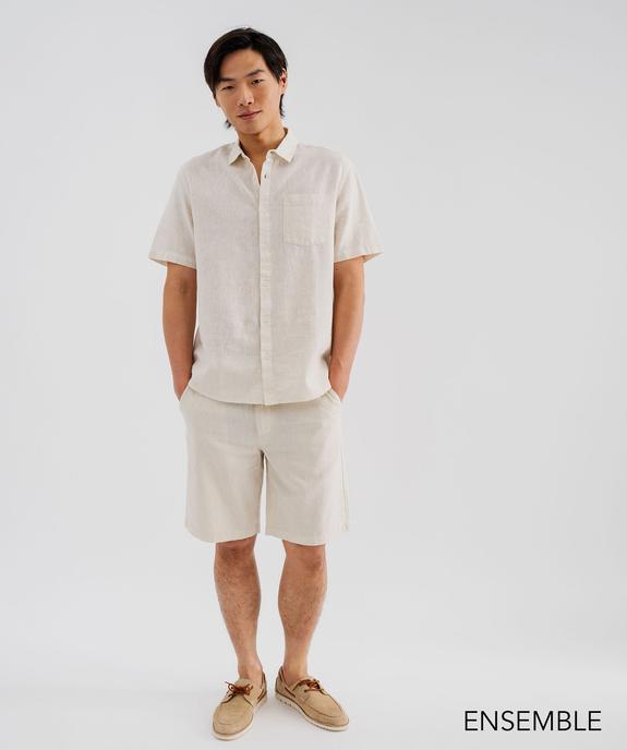Ensemble chemise manches courtes et short en lin beige pour homme - GEMO