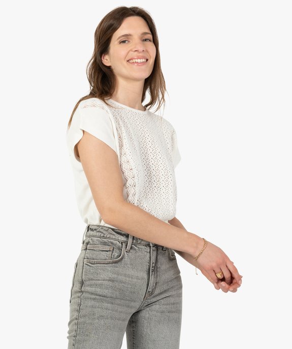 Pull femme à manches courtes avec devant ajouré vue1 - GEMO(FEMME PAP) - GEMO