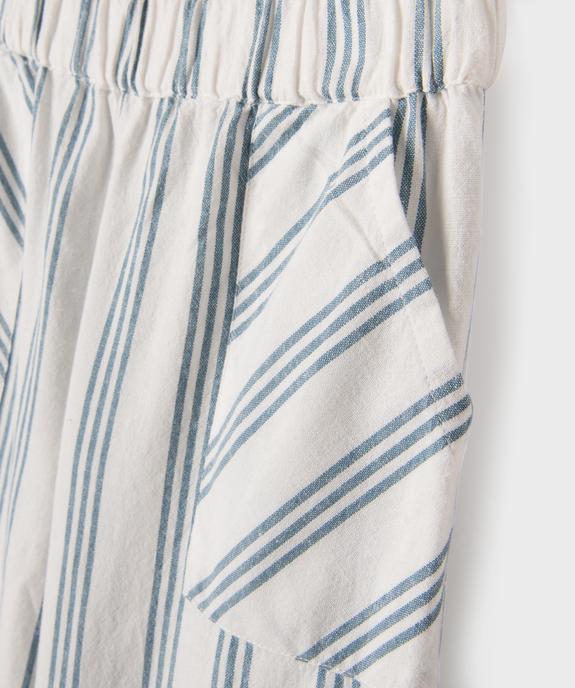 Pantalon large en coton et lin avec taille élastique fille vue4 - GEMO (ENFANT) - GEMO