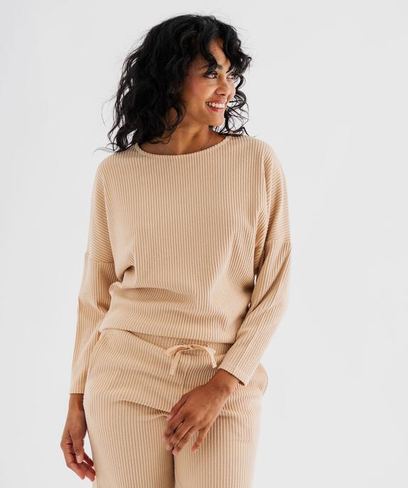 Haut de pyjama femme en maille côtelée vue1 - GEMO 4G FEMME - GEMO