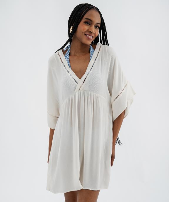 Robe de plage col V taille empire en viscose fluide femme vue1 - GEMO 4G FEMME - GEMO
