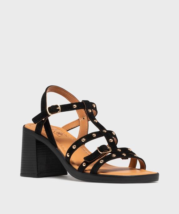 Sandales à talon en cuir à brides cloutées femme - Tanéo vue2 - TANEO - GEMO