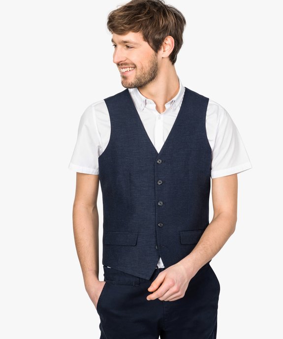 Gilet de costume homme en lin avec doublure fantaisie vue1 - GEMO (HOMME) - GEMO