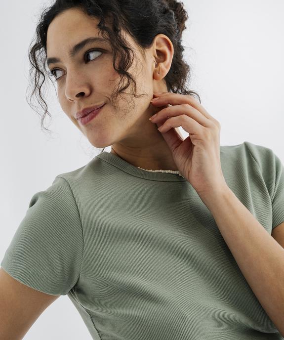 Tee-shirt manches courtes et col rond en maille côtelée femme vue2 - GEMO 4G FEMME - GEMO