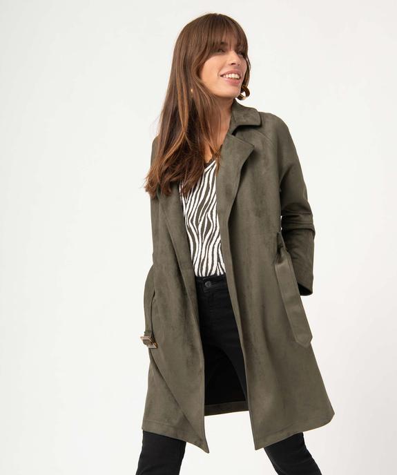 Manteau trench en suédine avec ceinture femme vue1 - GEMO(FEMME PAP) - GEMO