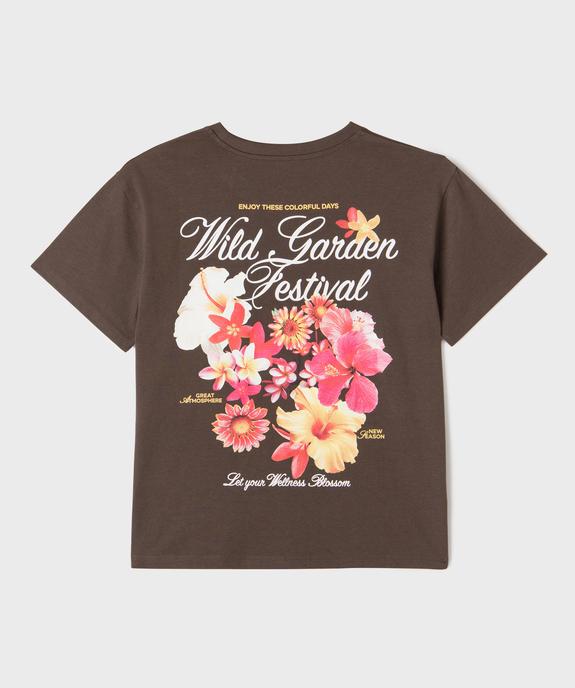 Tee-shirt manches courtes avec motifs fleuris devant et dos fille vue3 - GEMO 4G FILLE - GEMO