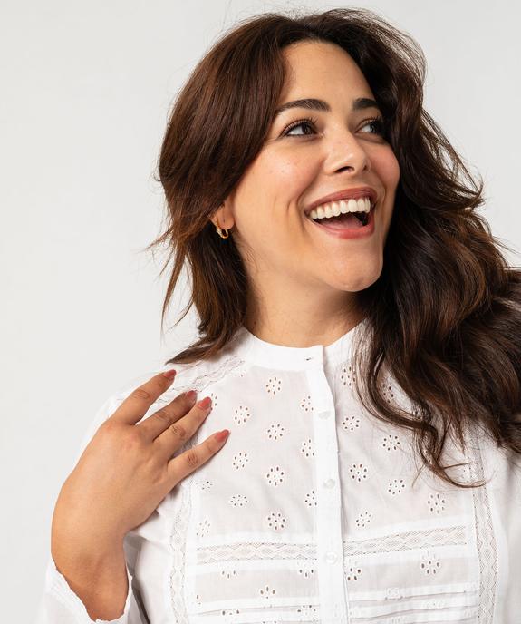 Chemise en coton avec broderie et dentelle femme grande taille vue2 - GEMO (G TAILLE) - GEMO