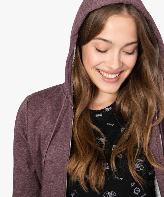 Sweat femme à capuche doublé sherpa et zippé sur l'avant vue2 - FOLLOW ME - GEMO