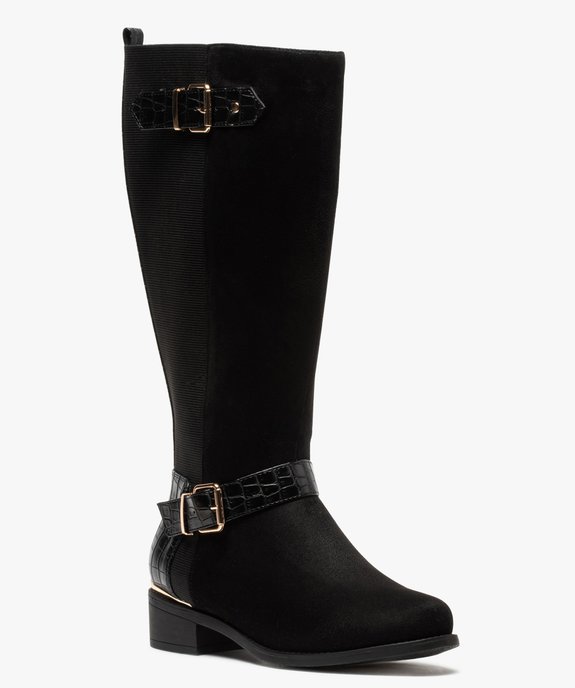 Bottes femme à talon plat en suédine et bride imitation croco Coupe spéciale pied large vue2 - GEMO (CASUAL) - GEMO