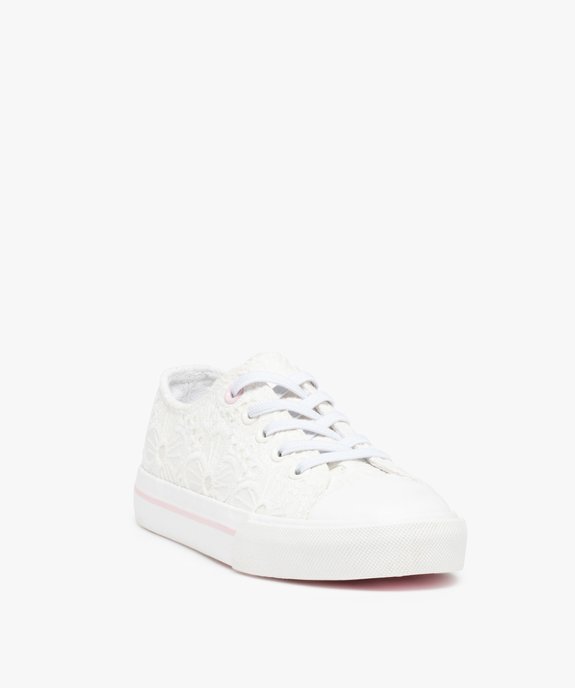 Baskets fille en dentelle anglaise unie et lacets élastiques vue2 - GEMO 4G FILLE - GEMO