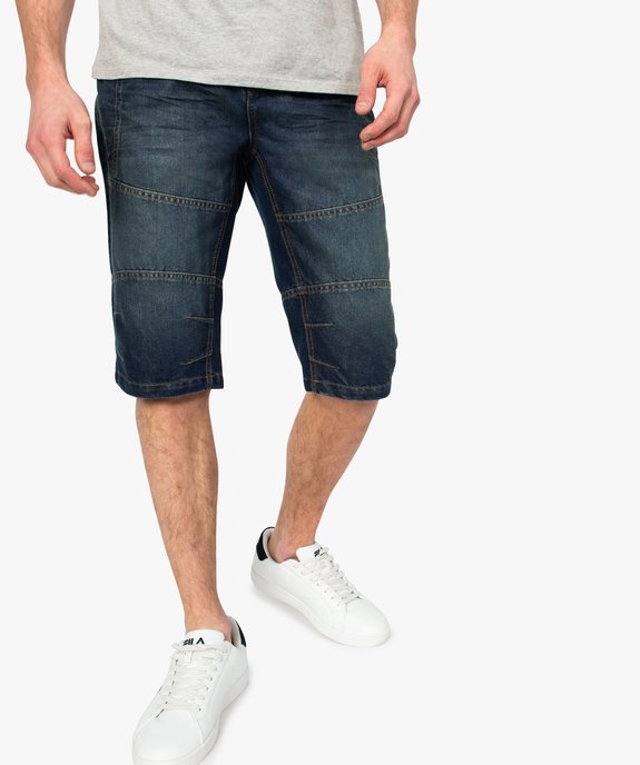 Pantacourt homme en jean avec surpiqûres vue1 - GEMO (HOMME) - GEMO