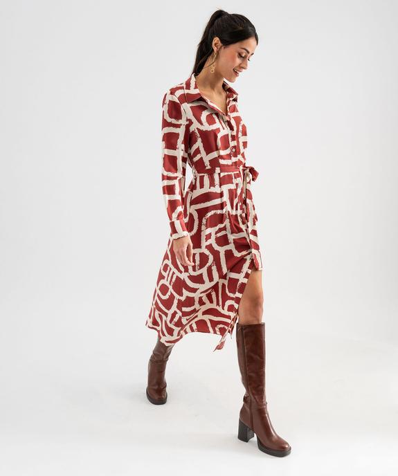 Robe chemise longue à manches longues en satin imprimé femme vue1 - GEMO(FEMME PAP) - GEMO