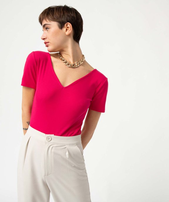 Body femme à manches courtes avec double décolleté vue1 - GEMO(FEMME PAP) - GEMO