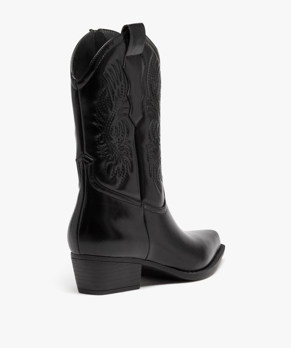 Bottes santiags à bout carré et broderies femme vue4 - GEMO (CASUAL) - GEMO
