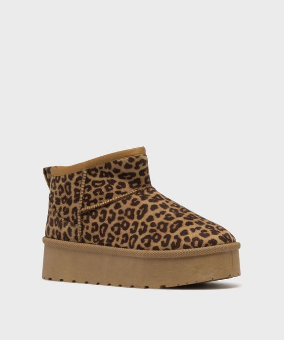 Boots fourrés motif léopard sur semelle plateforme femme - 5 Miles vue3 - 5 MILES - GEMO