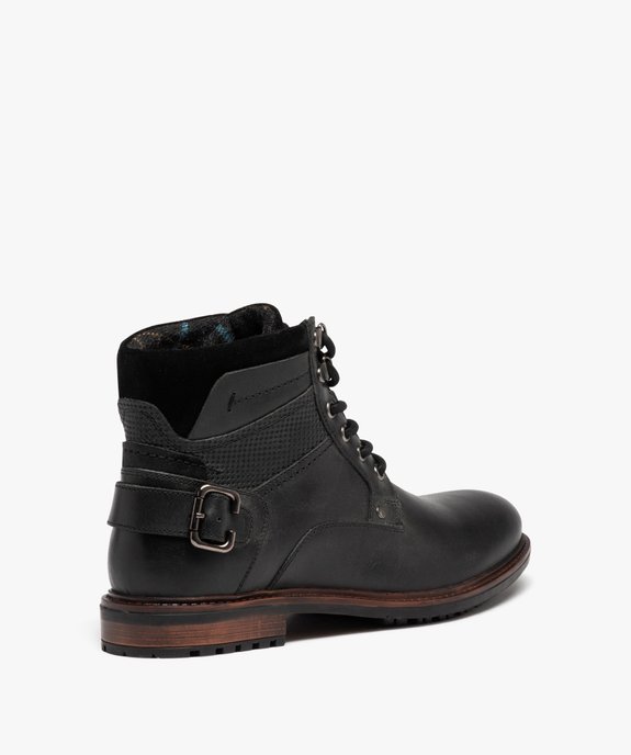 Boots homme dessus en cuir uni à lacets et bride à boucle arrière  vue4 - GEMO (CASUAL) - GEMO