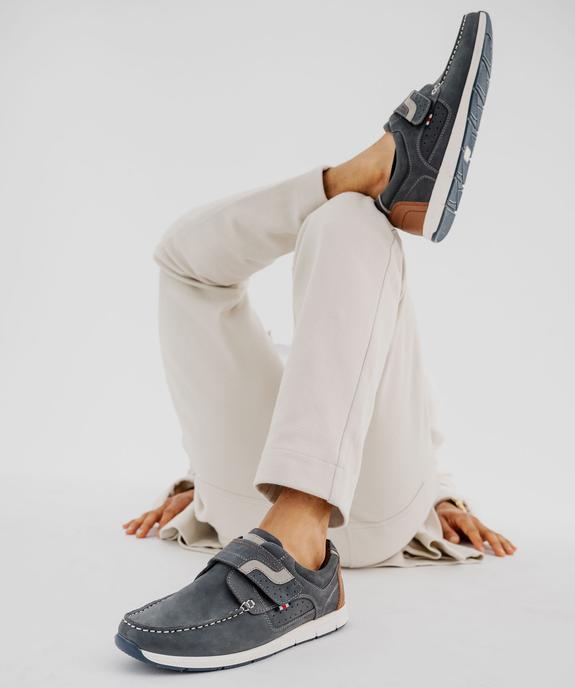 Mocassins en cuir à semelle sport et bride scratch homme vue1 - G'FLEX GEMO FOR GOOD - GEMO